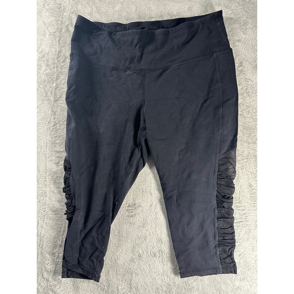 Xersion Black Athletic Capris Leggings Ruched Mesh Detail Size 2X